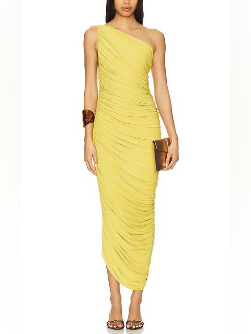 Nwt Eloquii Yellow One Shoulder Draped Grecian Goddess Long Ruched Dress